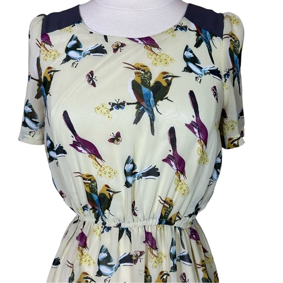 Angel Eye Whimsical Bird Colorblock Scoop Neck Short Sleeve Lined Mini Dress M - Picture 4 of 8